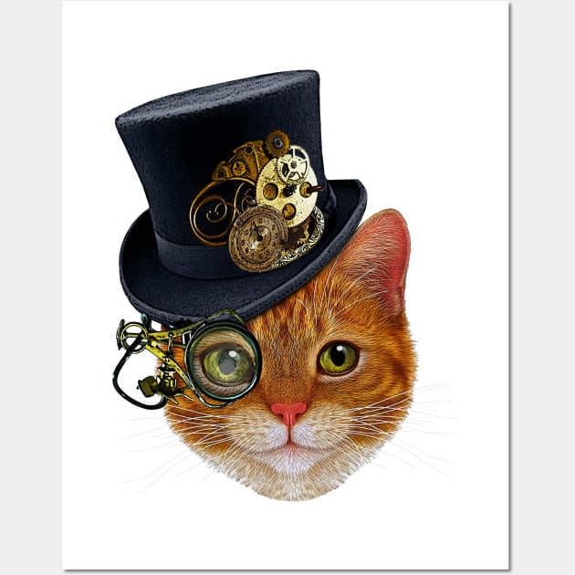 Orange Cat with Steampunk Hat and Monocle Wall Art by SirLeeTees